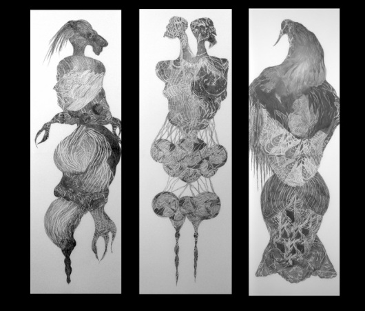 Varnished graphite on synthetic paper 70x23 inches, 2011